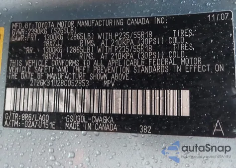 2008 Lexus Rx 350 из США, поврежденный, VIN 2T2GK31U28C052853